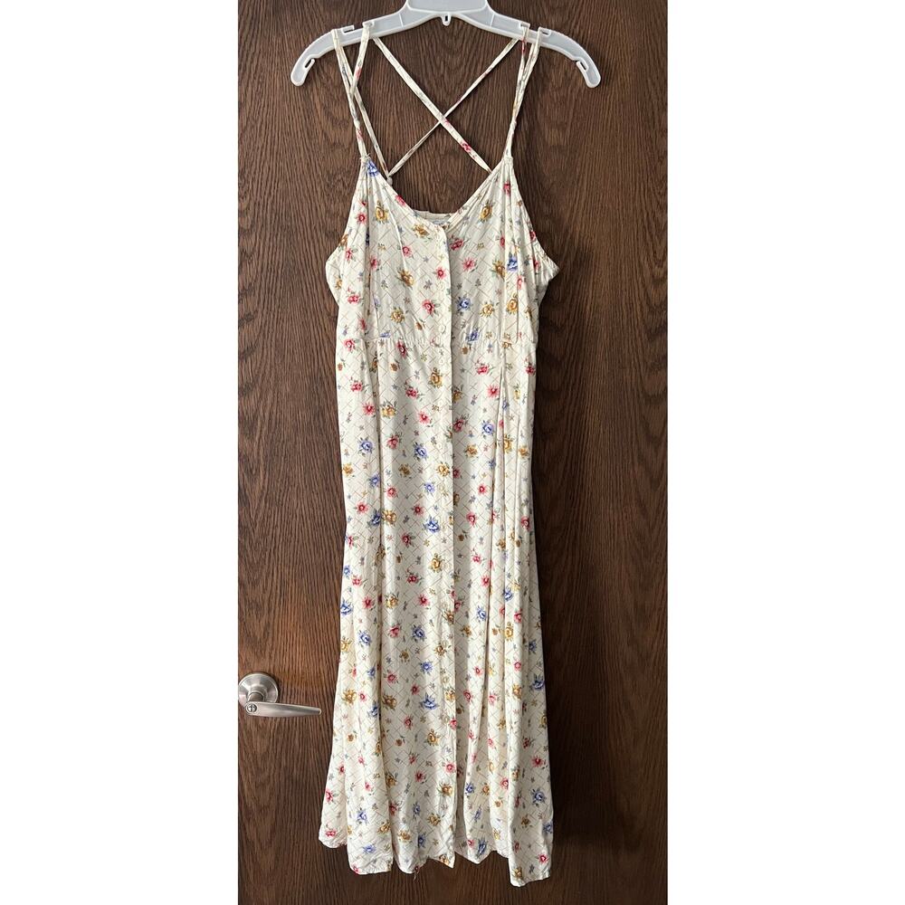 Vintage 90s Cristin Stevens Floral Dress Cream Multi Button Front Cottagecore